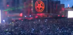 Occult symbols such as this pentagram flash on the screen for cheering crowds